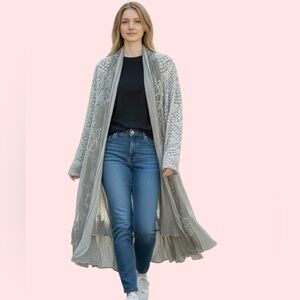 Floral Lace Overlay Long Cardigan